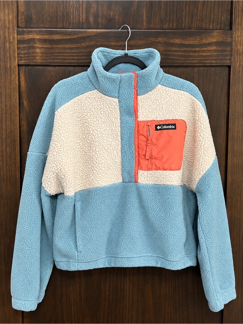 Columbia Woman’sColorblock Sherpa Pullover - Blue, Cream & Coral
